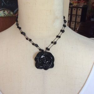 Black Flower Necklace, Pre-owned